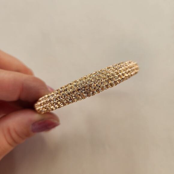 Vintage Joan Boyce Champagne Peach Rhinestone Rose Gold Clamper Bangle Bracelet - Picture 12 of 12